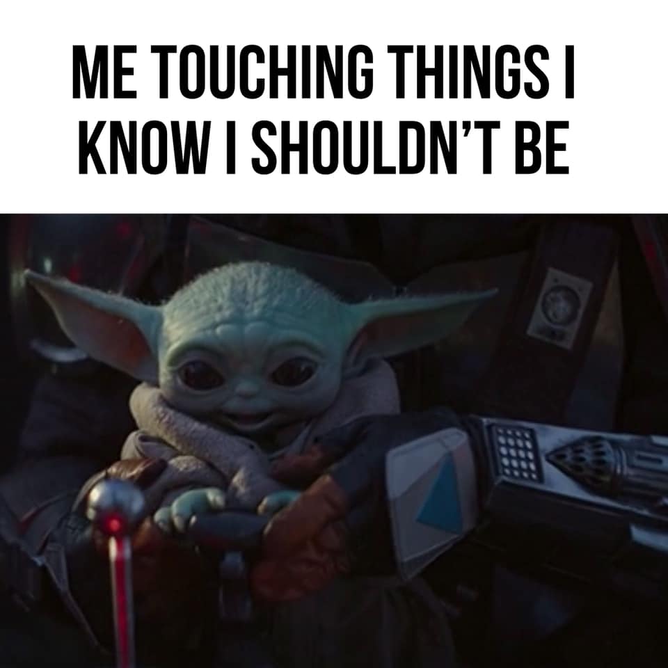 This meme is a humorous image featuring a character from the Star Wars franchise, Baby Yoda, with a caption that pokes fun at the idea of being aware of one's own flaws and shortcomings. The text "I know I'm not supposed to touch it, but I just can't help myself" is often paired with a similar image of Baby Yoda holding a forbidden object, implying that the character is aware of its own mistakes. The meme is a lighthearted way to acknowledge and laugh at our own imperfections.